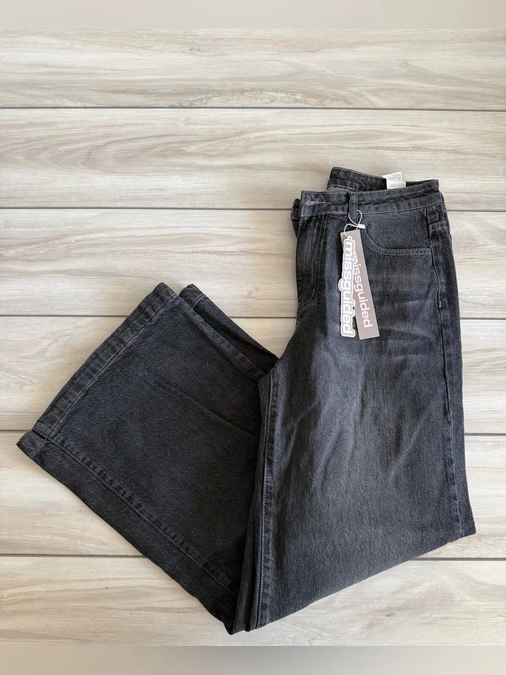 MISSGUIDED Wide Leg High Rise Black Denim Jeans Black Size 29 NWT IN PACKAGE - Picture 5 of 12